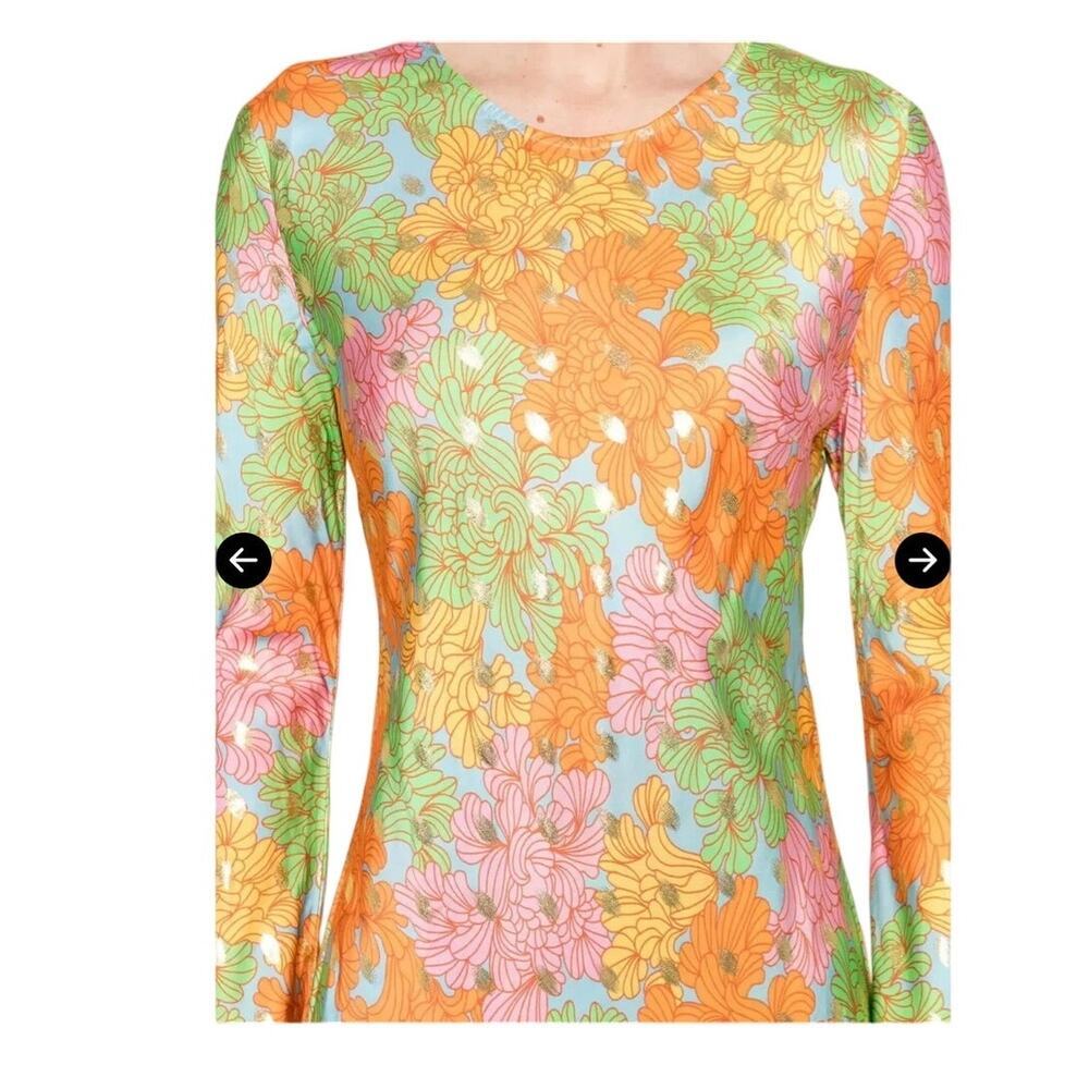 Never Full Dress Multicolor Floral Alaia Midi Long Sleeve Boho Dress 10/12 - Picture 6 of 16